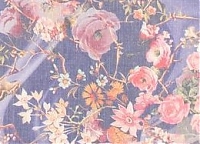 Шерсть стрейч D&G совы, бурундуки, белки, розовые и оранжевые цветы на фиолетовом фоне 