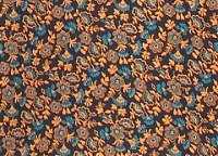 Жаккард Kenzo горчично-бирюзовый цветочный узор на тёмно-синем фоне