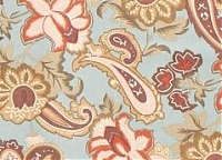 Ткань плательная крупный цветочно-вензельный рисунок коричнево-кремовый узор на мятном