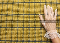 Костюмно- плательная ткань в стиле Chanel, синяя клетка на ярко оливковом фоне 