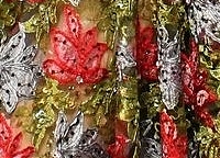 Кружево зелёное с вышивкой с бисером и пайетками Кружево зелёное с вышивкой с бисером и пайетками